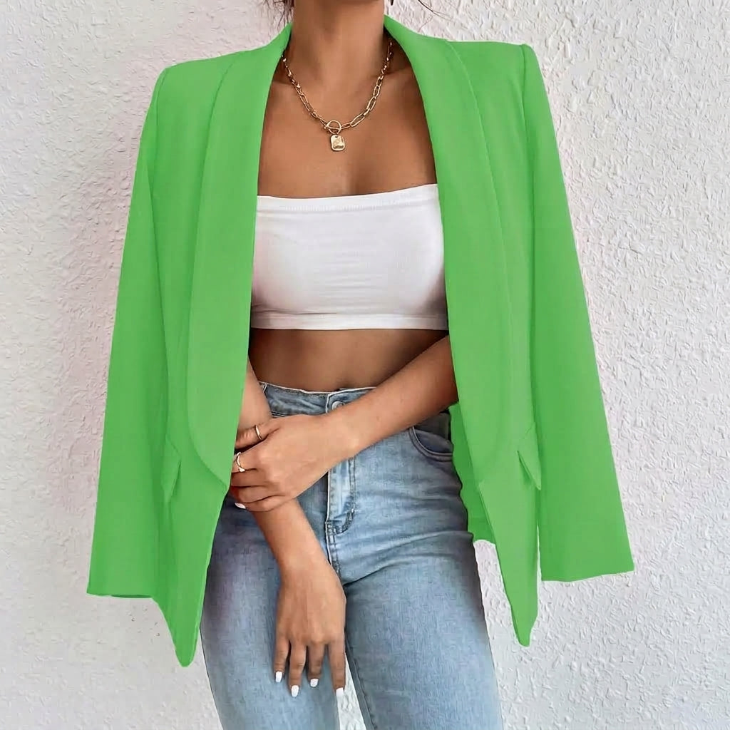 Halflange openvallende smart casual damesblazer met revers