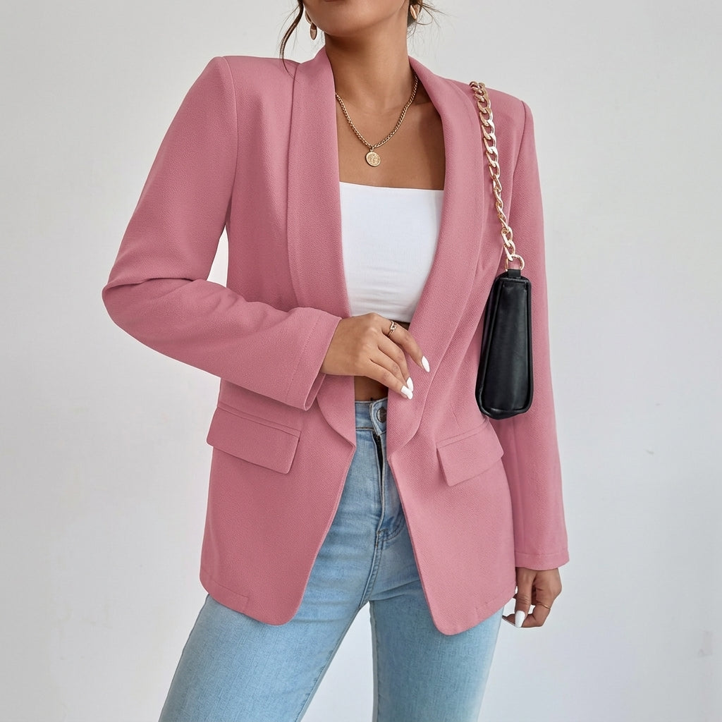 Halflange openvallende smart casual damesblazer met revers
