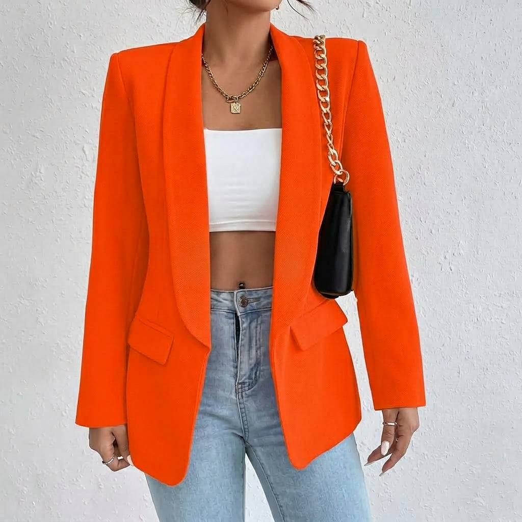 Halflange openvallende smart casual damesblazer met revers