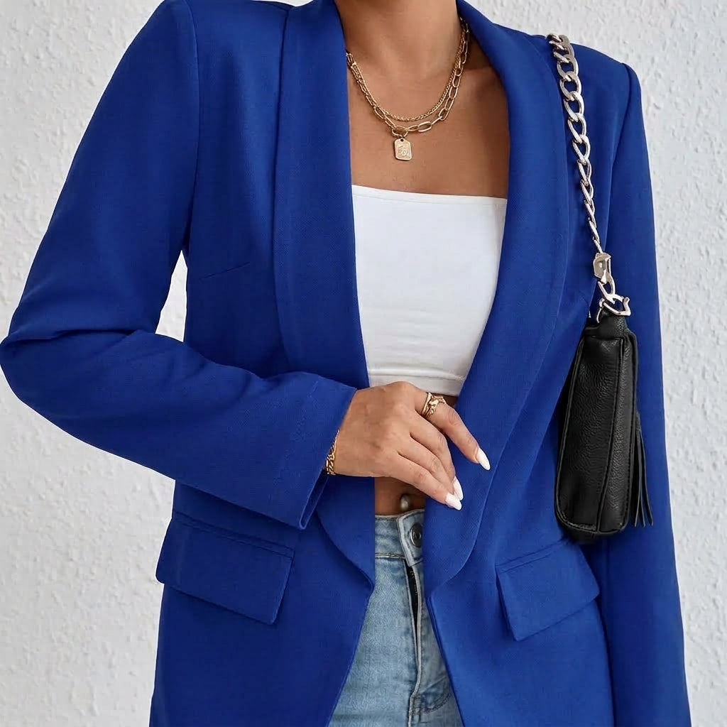 Halflange openvallende smart casual damesblazer met revers