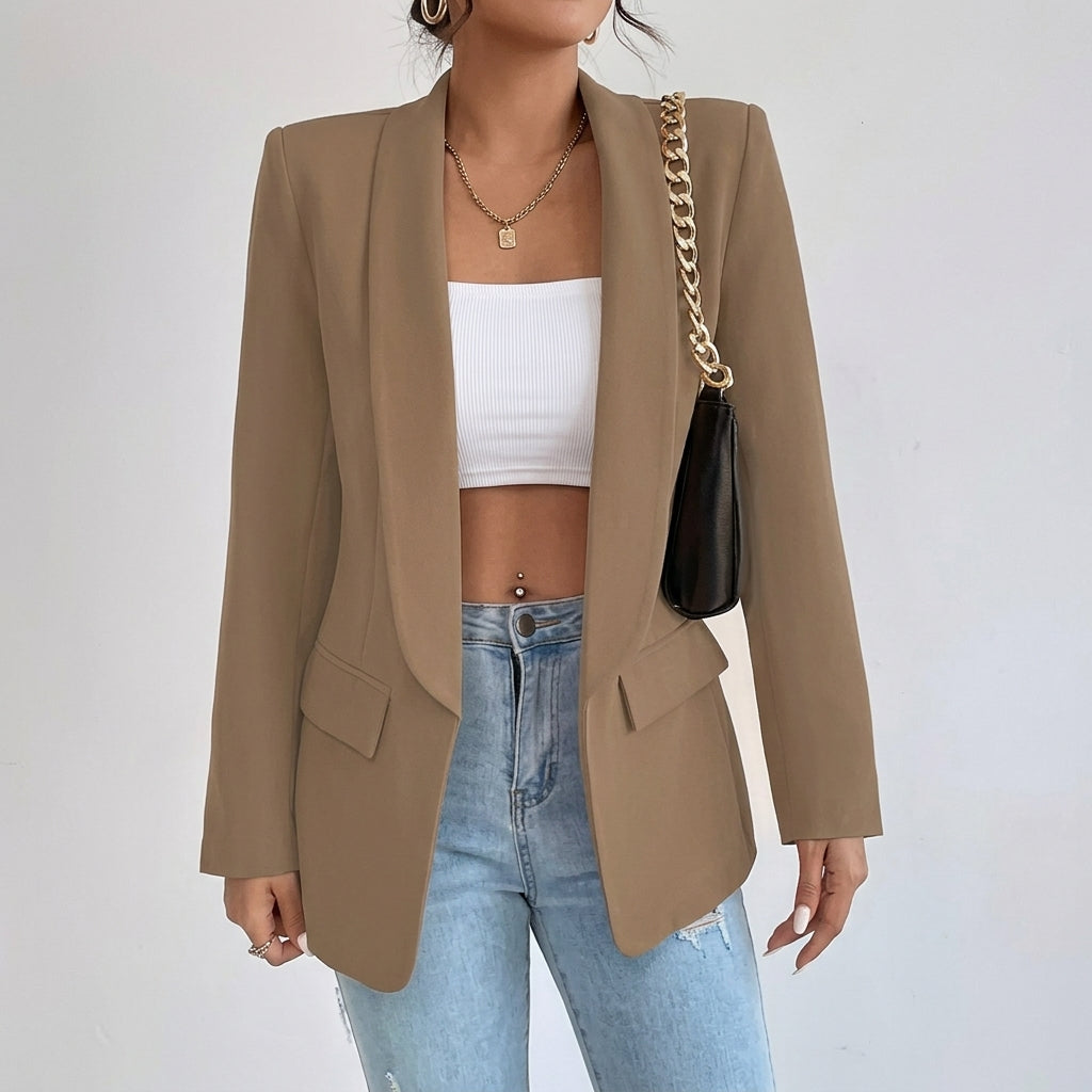 Halflange openvallende smart casual damesblazer met revers