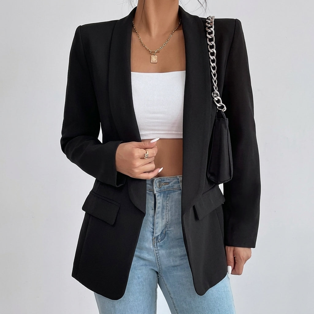 Halflange openvallende smart casual damesblazer met revers
