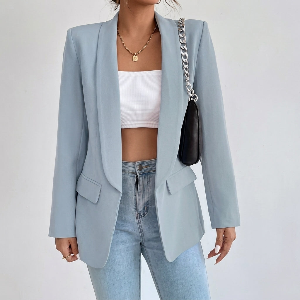 Halflange openvallende smart casual damesblazer met revers