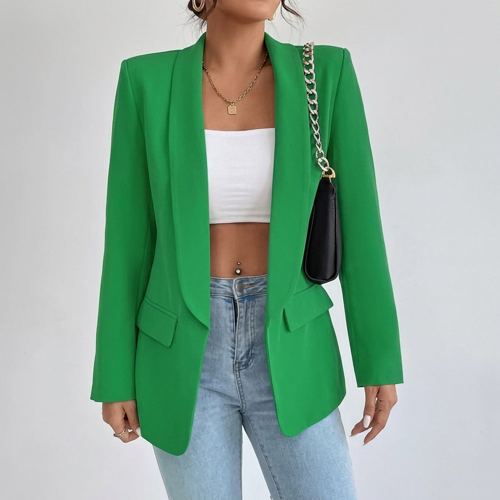 Halflange openvallende smart casual damesblazer met revers