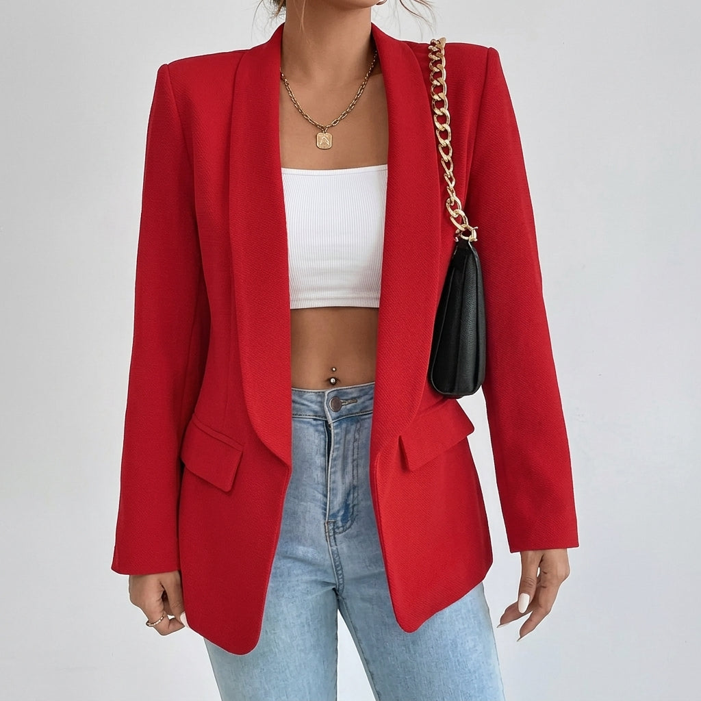 Halflange openvallende smart casual damesblazer met revers