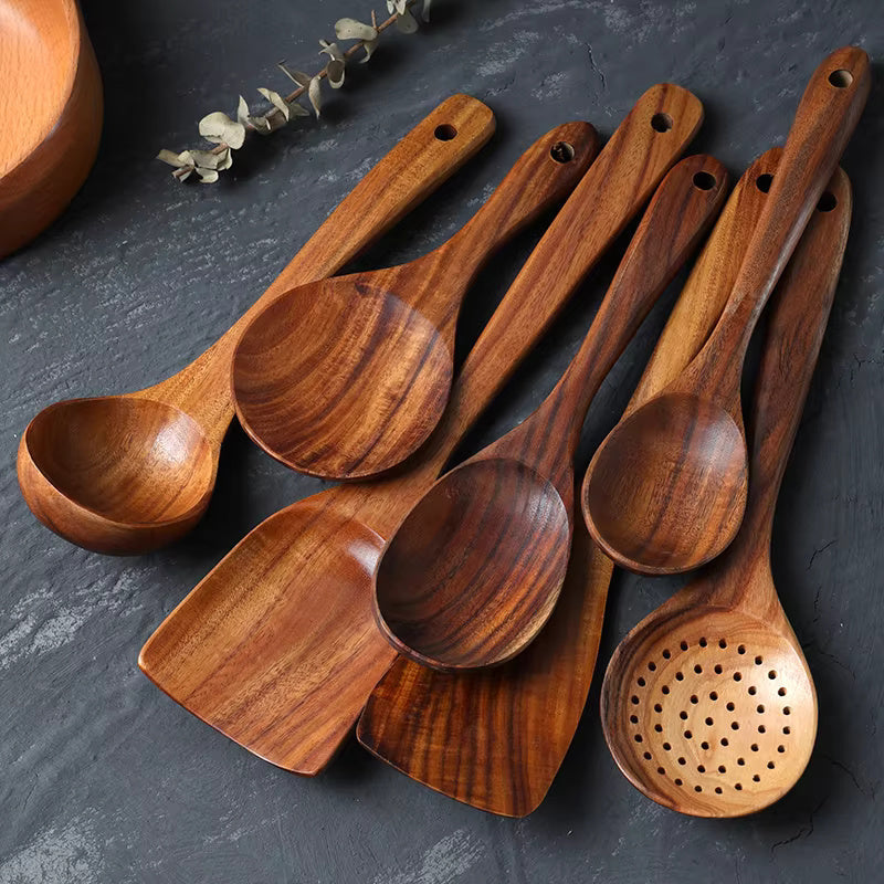 Handgemaakte Teakhouten Keukengerei | 7 Sets