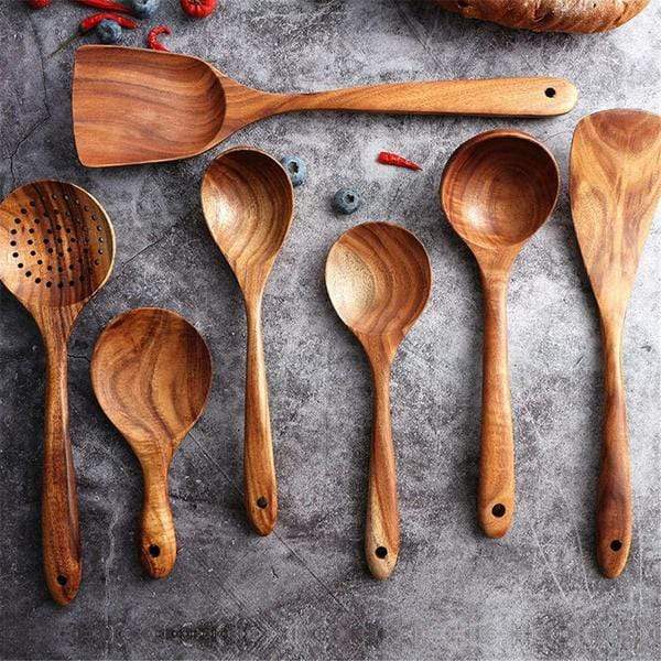 Handgemaakte Teakhouten Keukengerei | 7 Sets