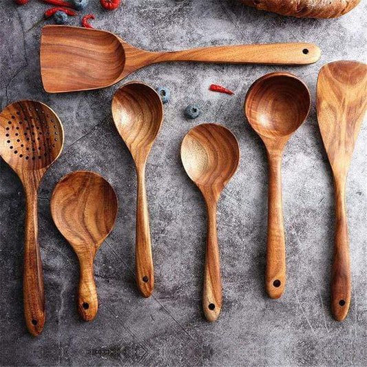 Handgemaakte Teakhouten Keukengerei | 7 Sets