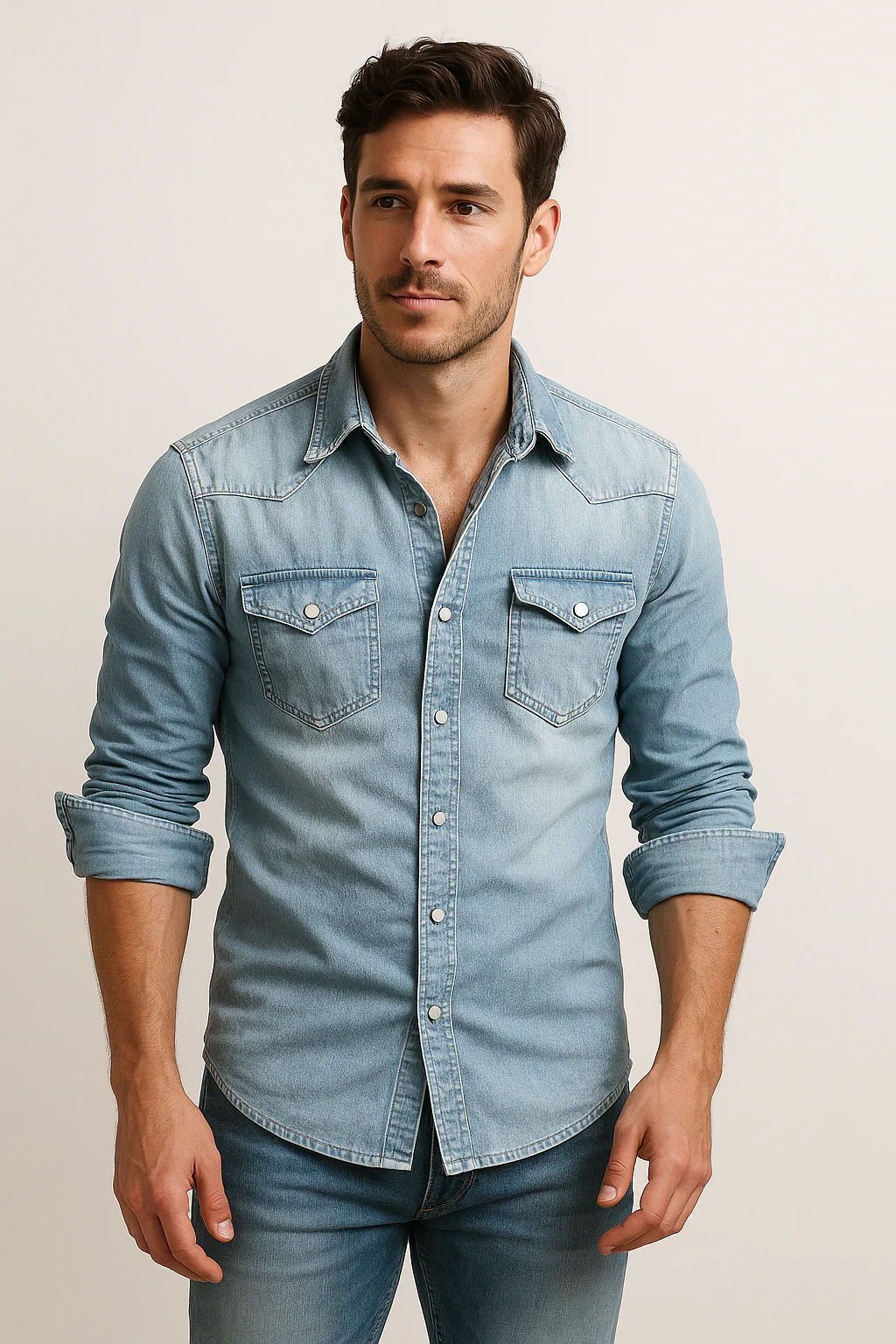 Heren Lange Mouwen Slim Fit Denim Shirt