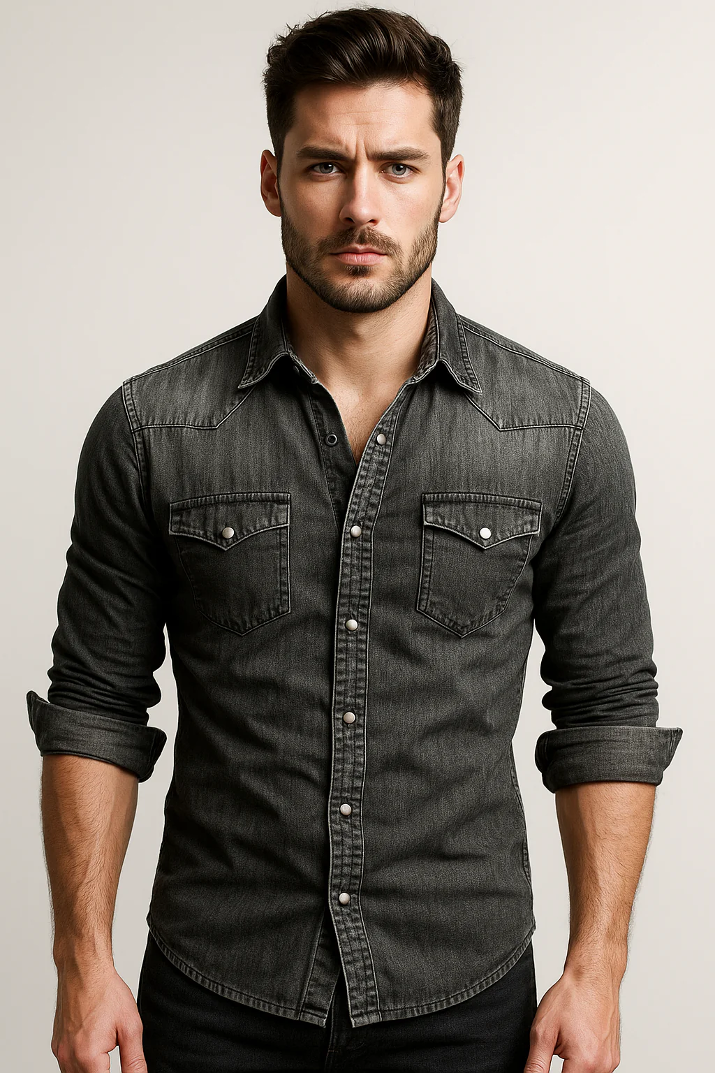 Heren Lange Mouwen Slim Fit Denim Shirt