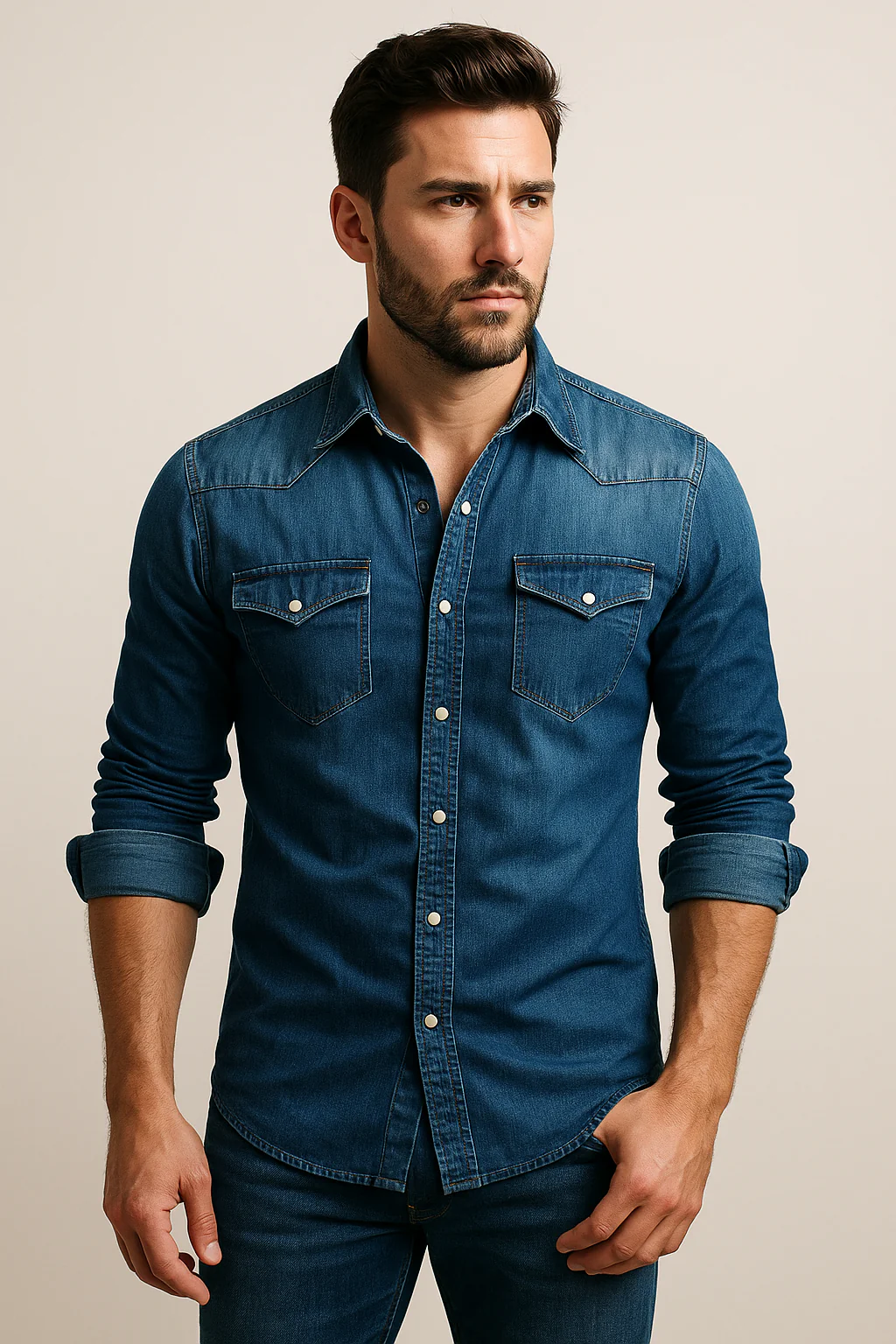 Heren Lange Mouwen Slim Fit Denim Shirt