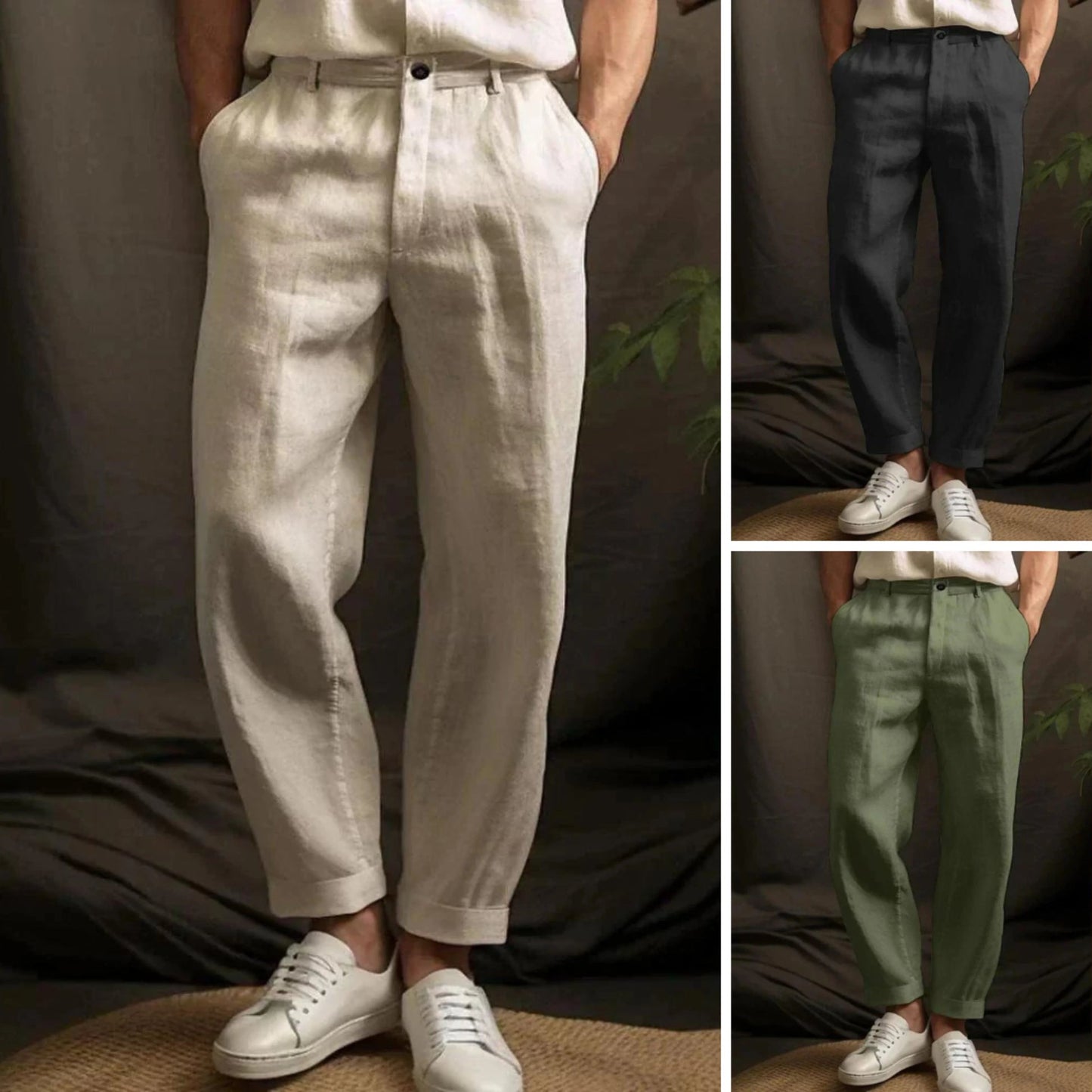 Heren Rechte Linnen Broek met Relaxte Pasvorm