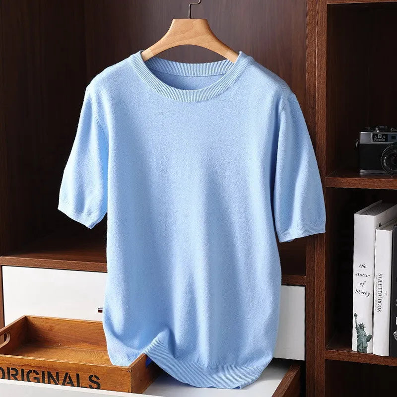 Heren Zachte Kasjmier Ronde Hals T-Shirt
