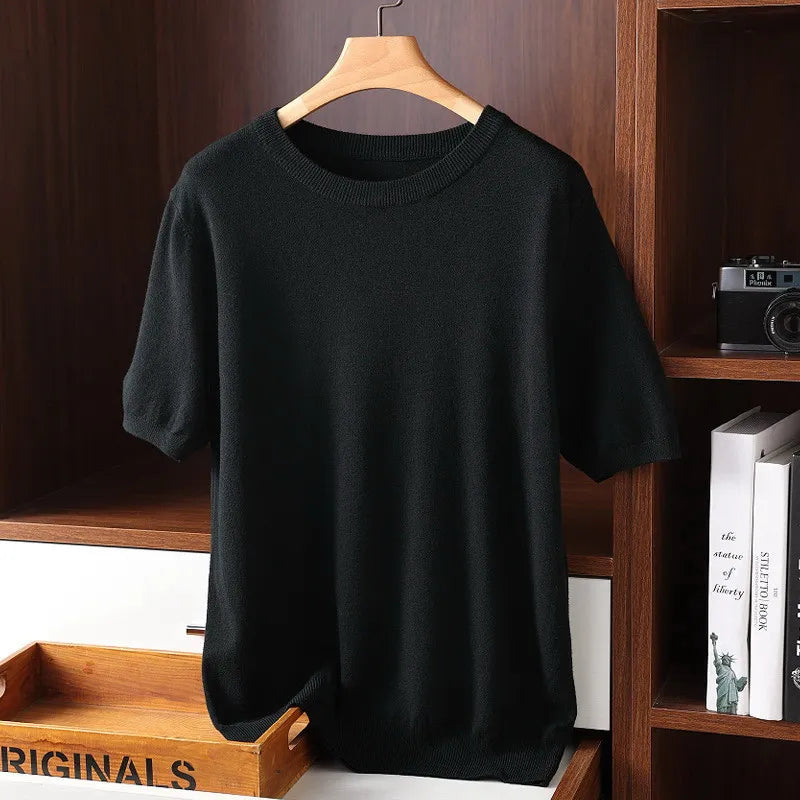 Heren Zachte Kasjmier Ronde Hals T-Shirt