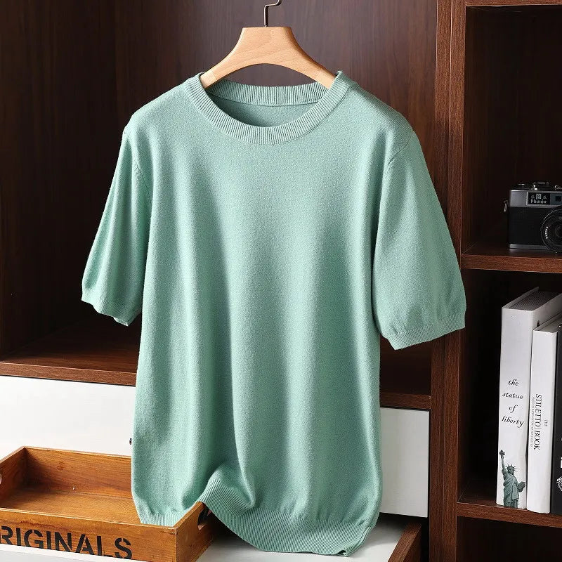 Heren Zachte Kasjmier Ronde Hals T-Shirt