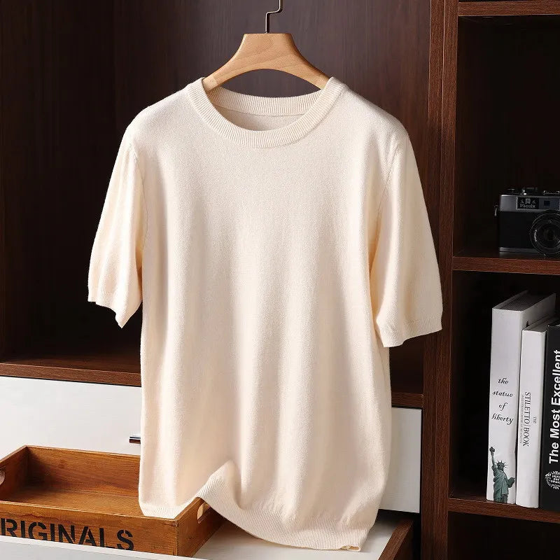 Heren Zachte Kasjmier Ronde Hals T-Shirt