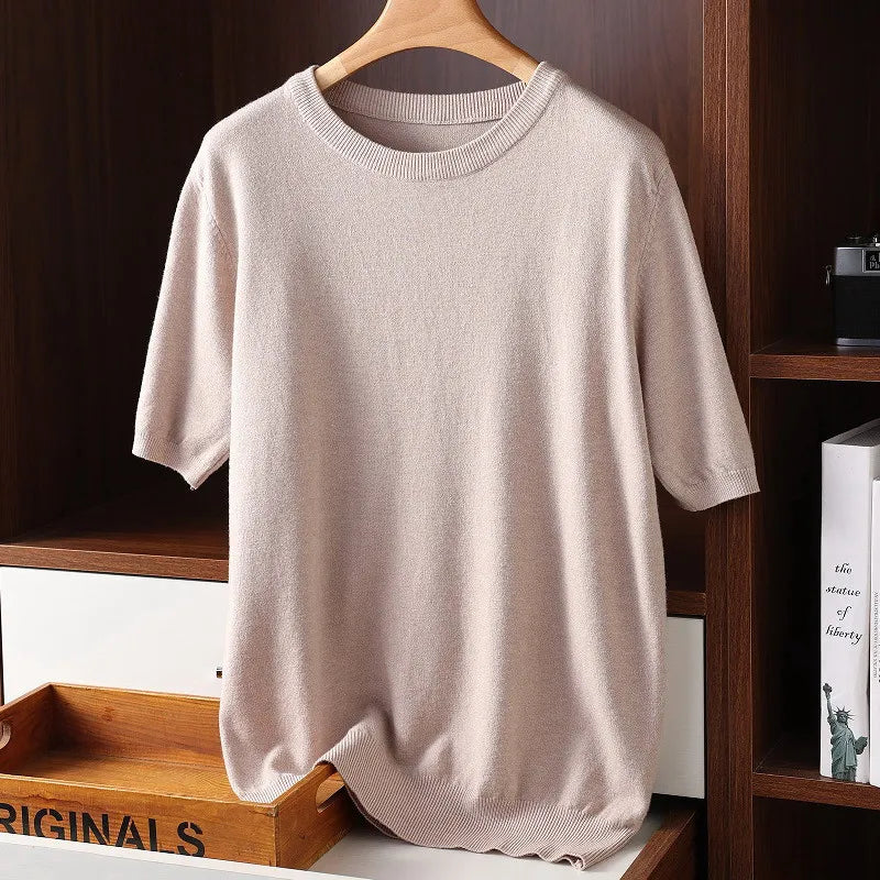 Heren Zachte Kasjmier Ronde Hals T-Shirt