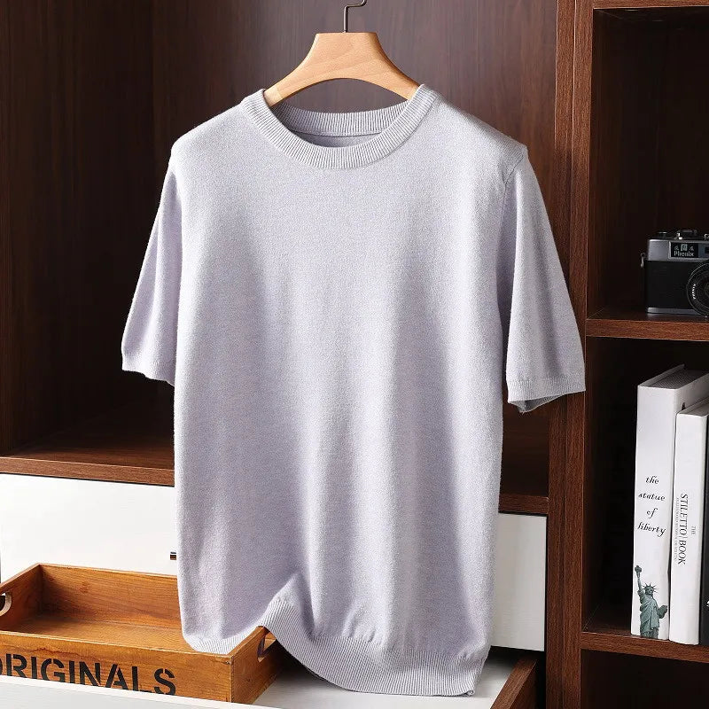 Heren Zachte Kasjmier Ronde Hals T-Shirt