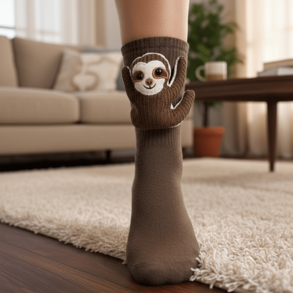 HUGFOOT – Gezellige Huissokken met Schattige 3D Dieraccent en Veilige Antislip Zool