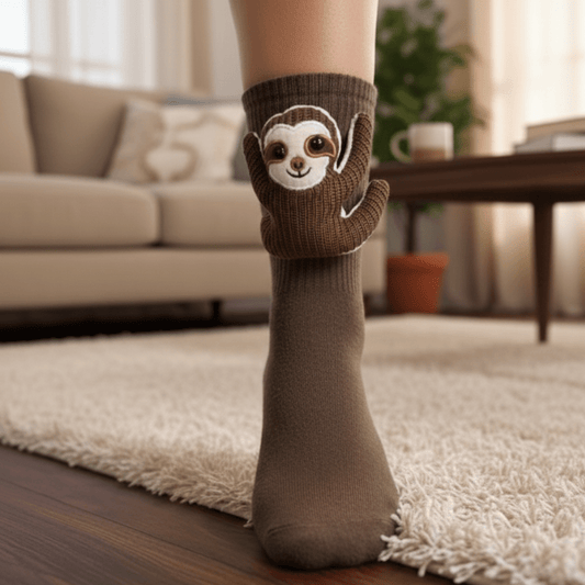 HUGFOOT – Gezellige Huissokken met Schattige 3D Dieraccent en Veilige Antislip Zool