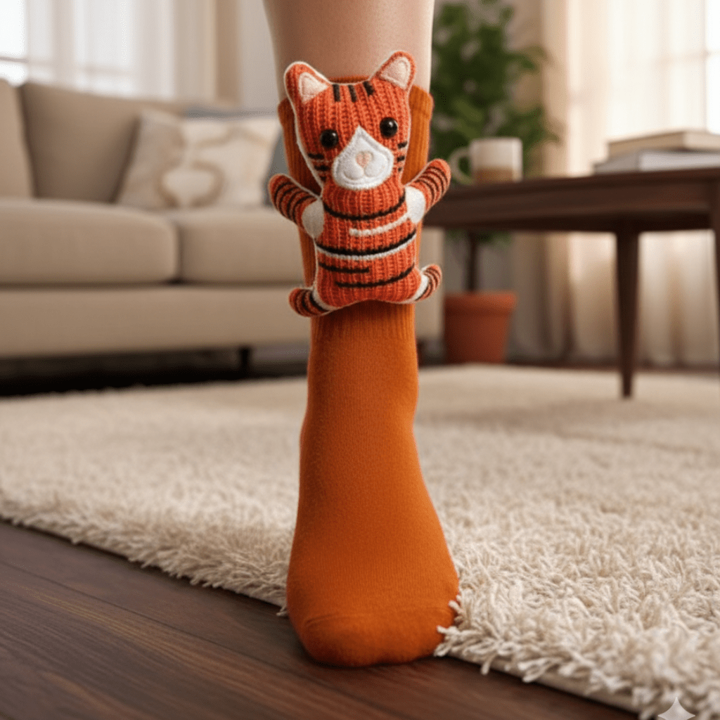 HUGFOOT – Gezellige Huissokken met Schattige 3D Dieraccent en Veilige Antislip Zool
