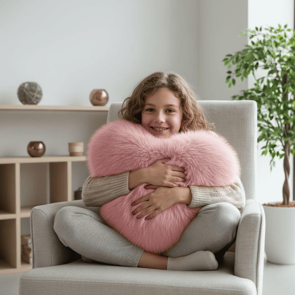 HUGNEST – Hartvormig nepbont kussen voor warme & moderne woonruimtes