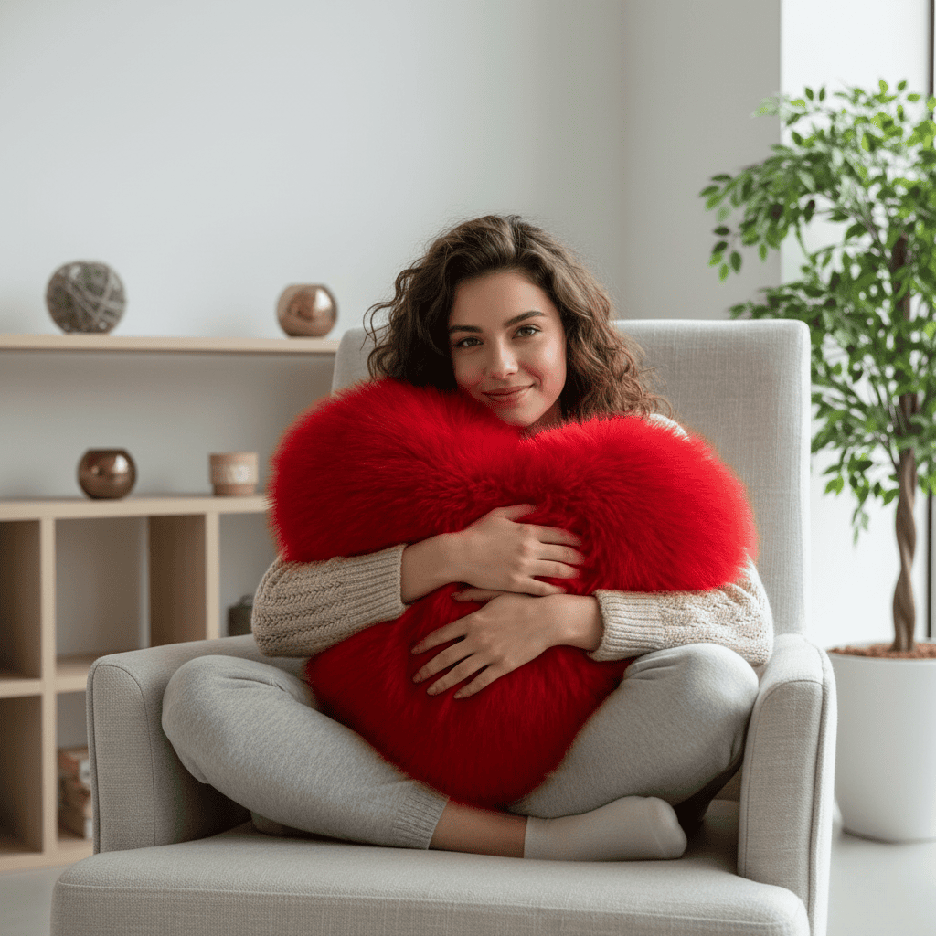 HUGNEST – Hartvormig nepbont kussen voor warme & moderne woonruimtes