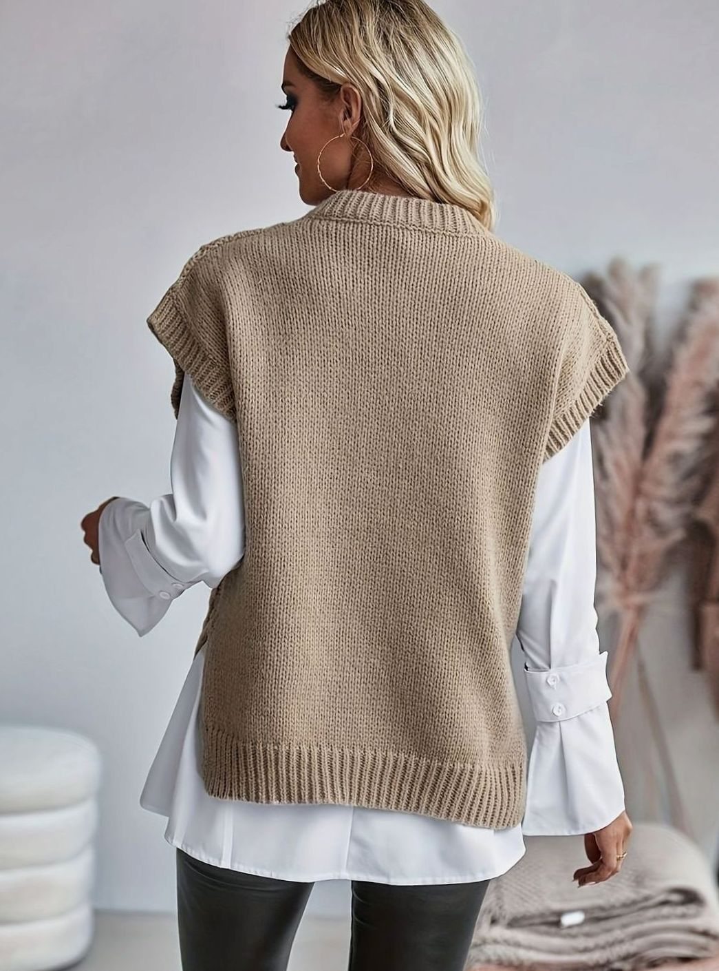 Kabelgebreide spencer voor dames met relaxte pasvorm
