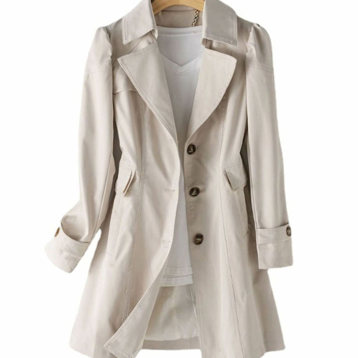 Klassieke getailleerde enkelrijige trenchcoat voor dames