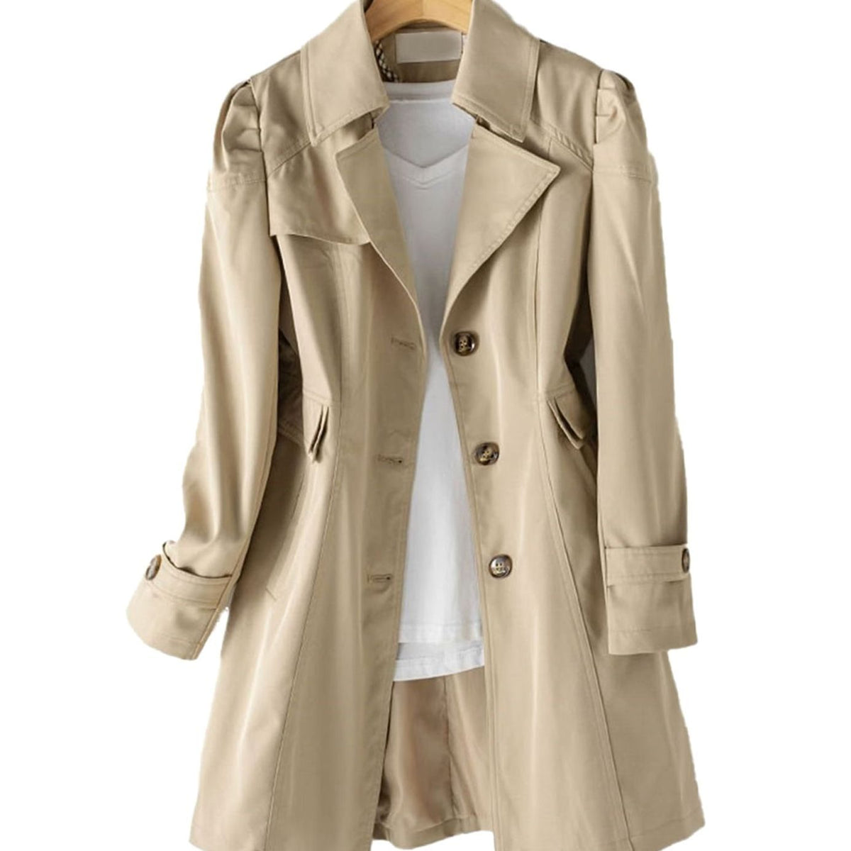 Klassieke getailleerde enkelrijige trenchcoat voor dames