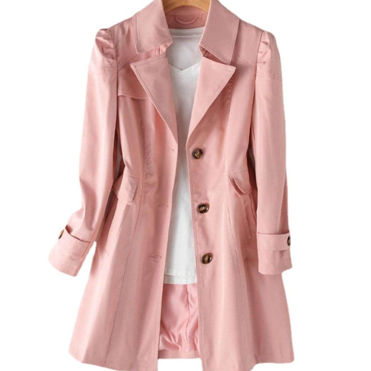 Klassieke getailleerde enkelrijige trenchcoat voor dames
