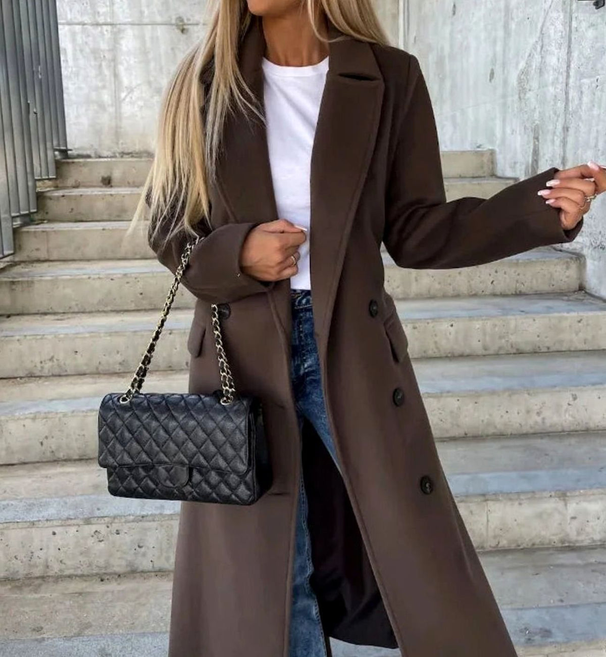 Klassieke lange double-breasted trenchcoat voor dames