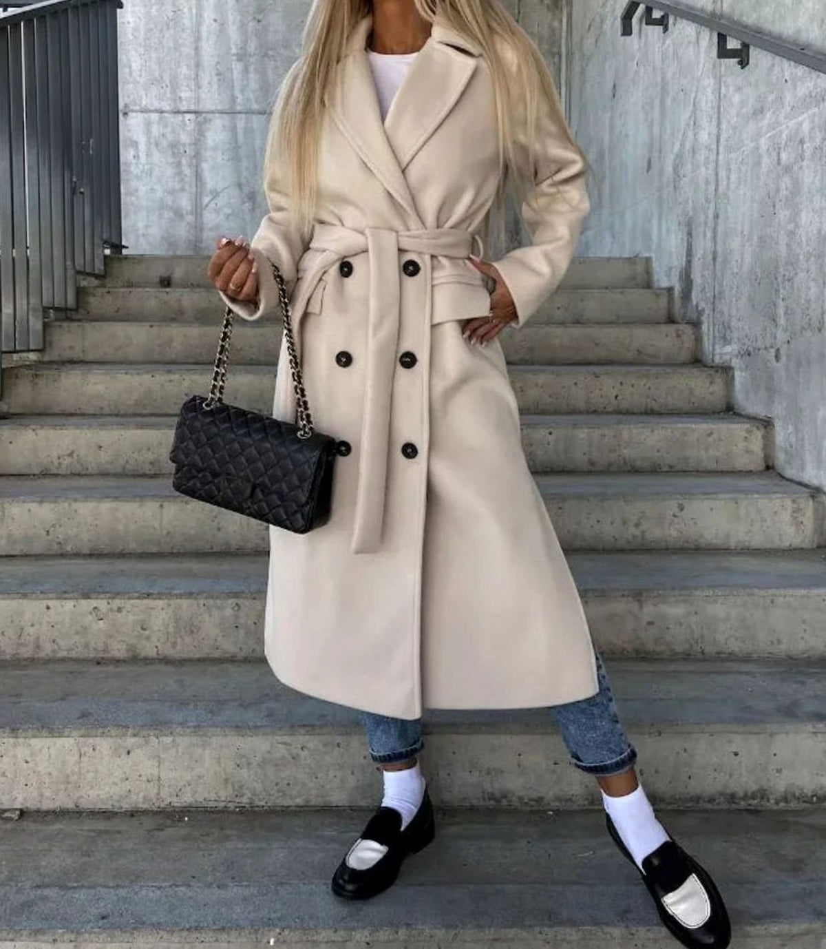 Klassieke lange double-breasted trenchcoat voor dames