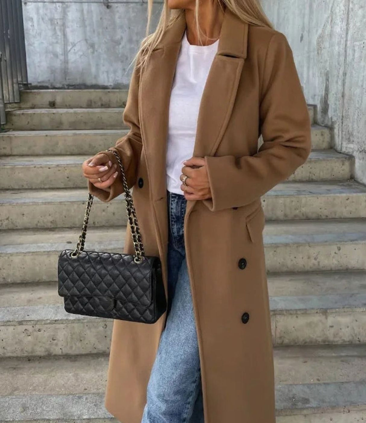 Klassieke lange double-breasted trenchcoat voor dames