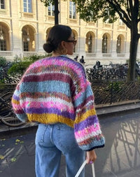 Korte gebreide colorblock trui voor dames - Donzig patchwork