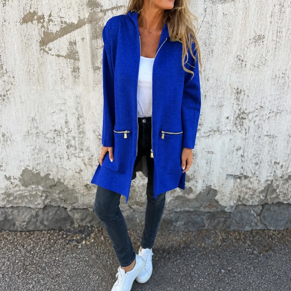Lang openvallend vest met capuchon