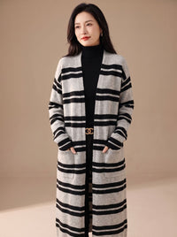 Lang oversized gestreept open vest voor dames