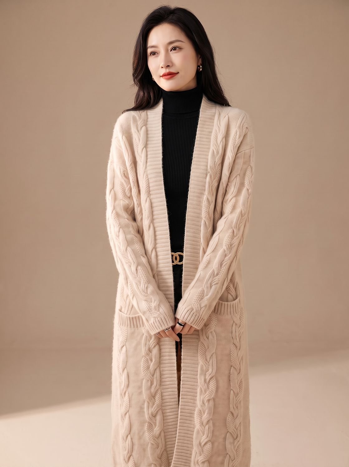 Lang oversized gestreept open vest voor dames