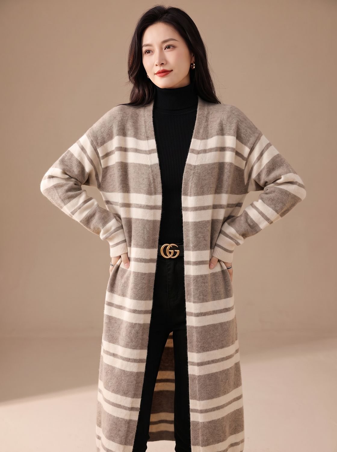 Lang oversized gestreept open vest voor dames