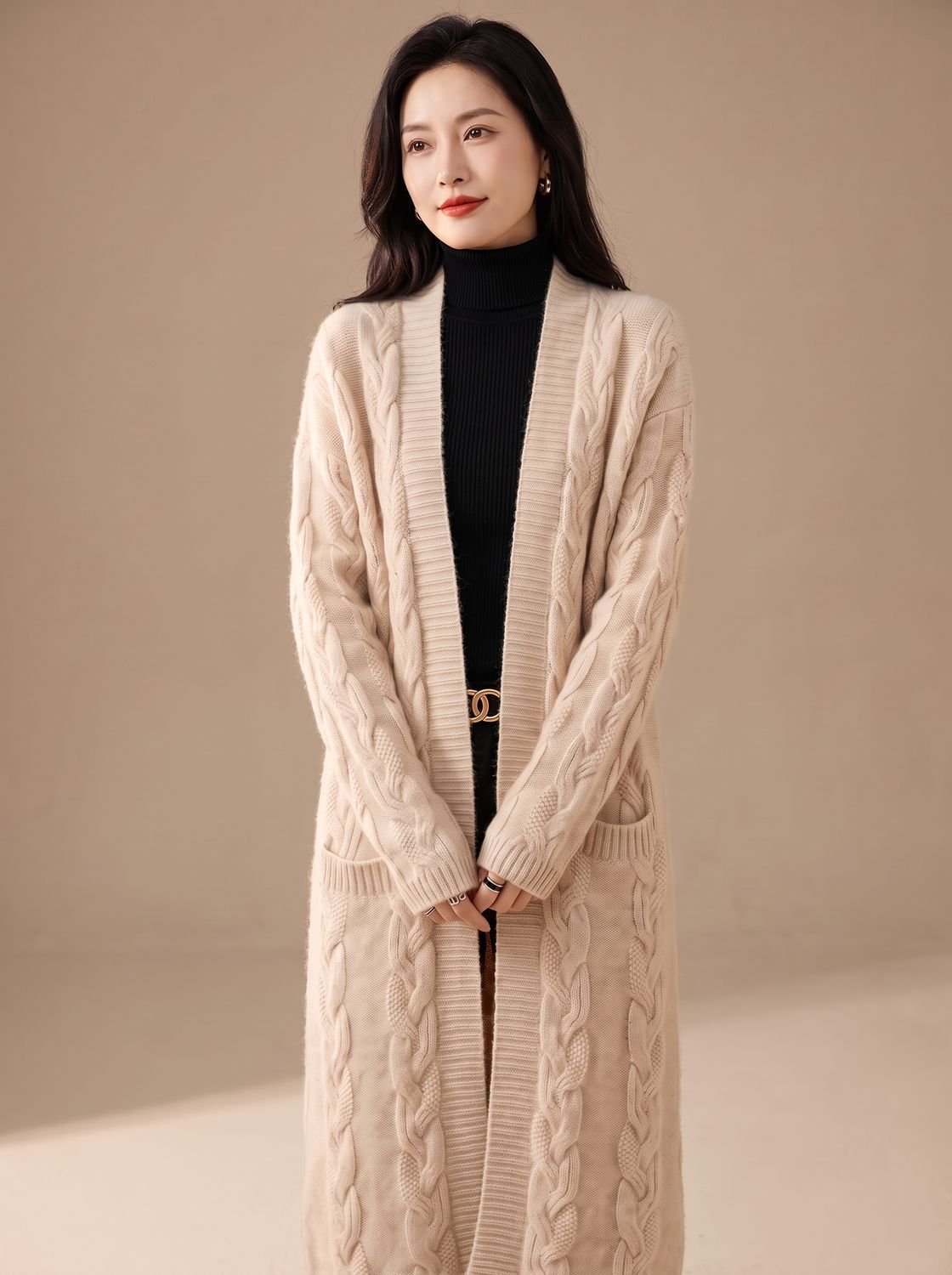 Lang oversized gestreept open vest voor dames