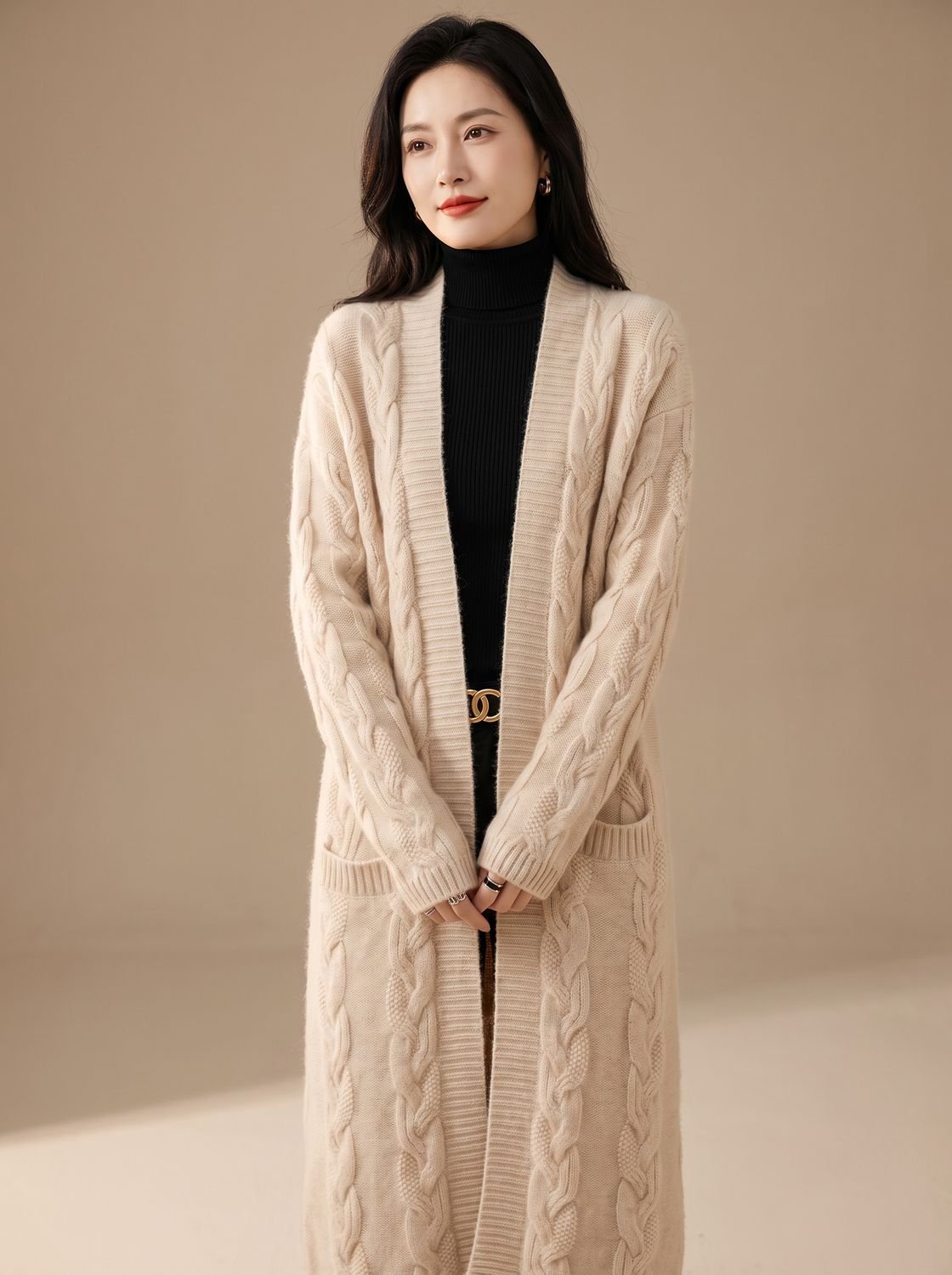 Lang oversized gestreept open vest voor dames