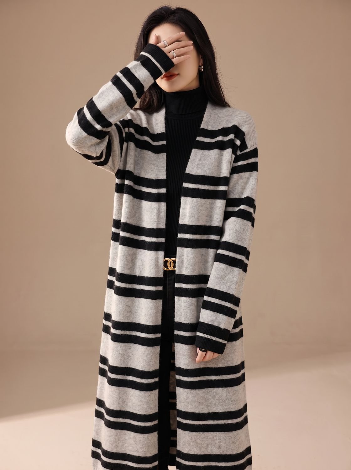 Lang oversized gestreept open vest voor dames