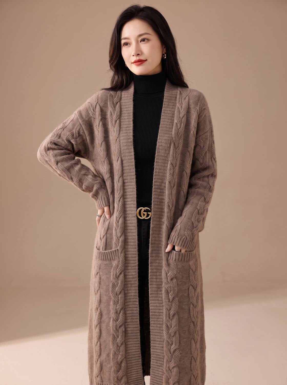 Lang oversized gestreept open vest voor dames