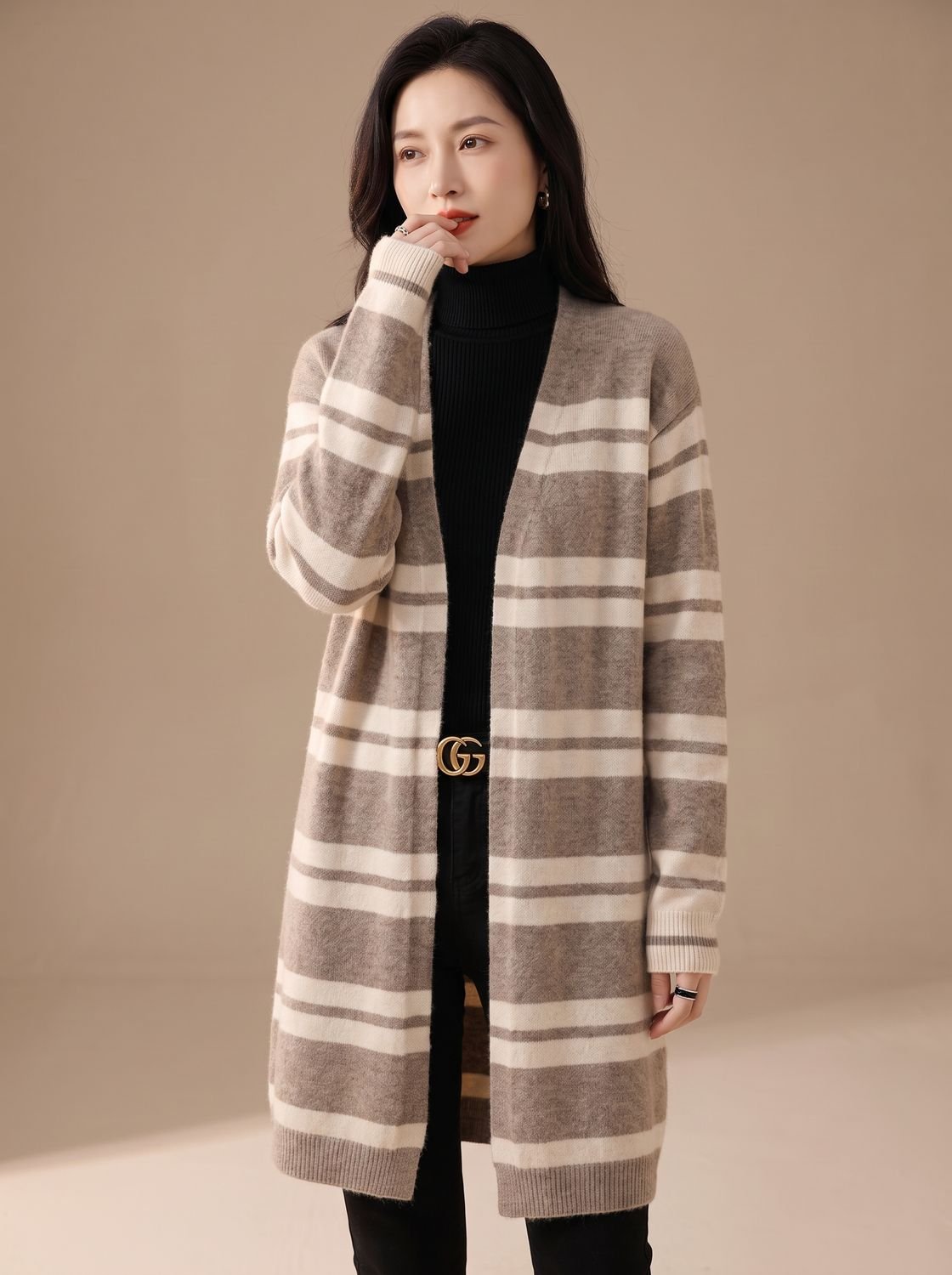 Lang oversized gestreept open vest voor dames