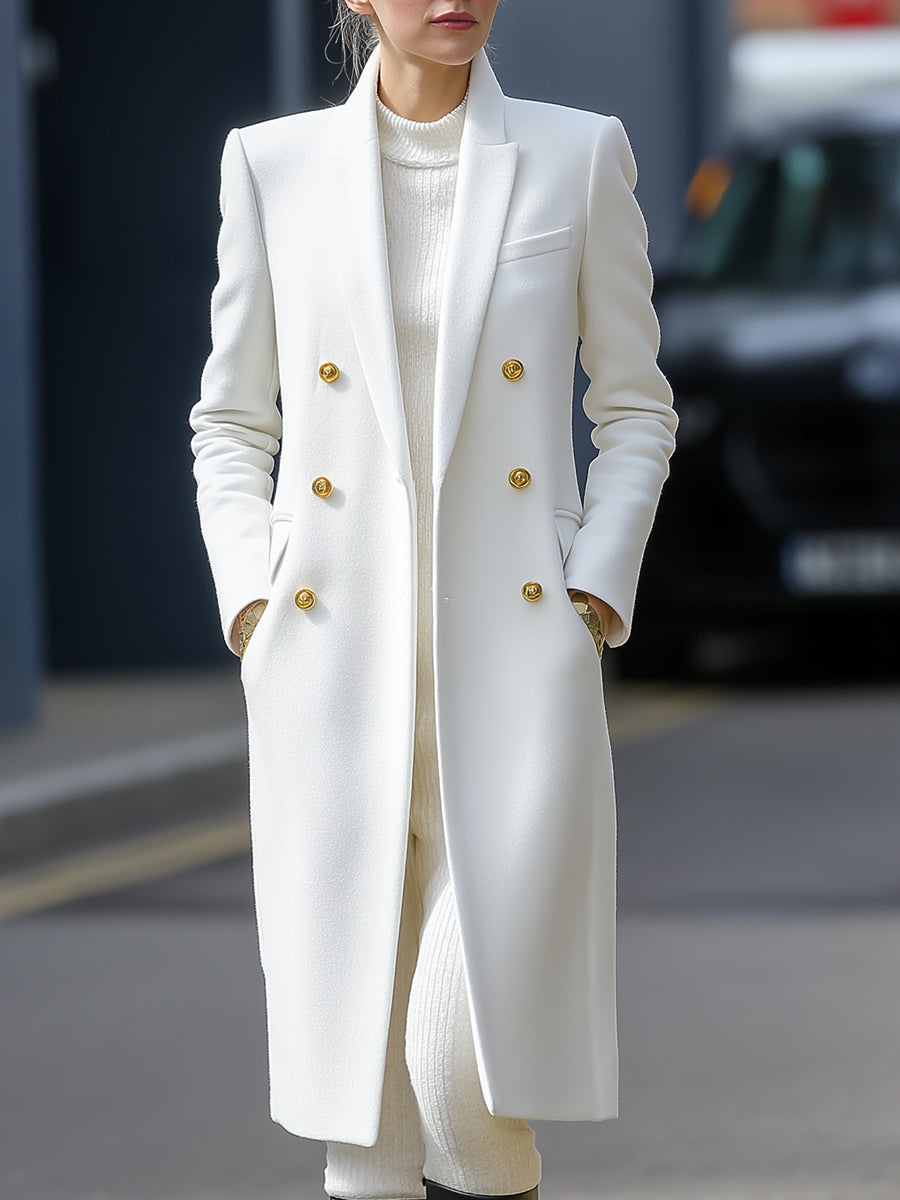 Lange chique blazer wintermantel - stijlvolle witte double-breasted jas voor kantoor en avondkleding
