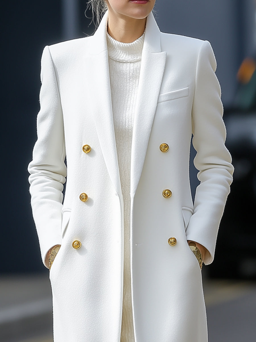 Lange chique blazer wintermantel - stijlvolle witte double-breasted jas voor kantoor en avondkleding