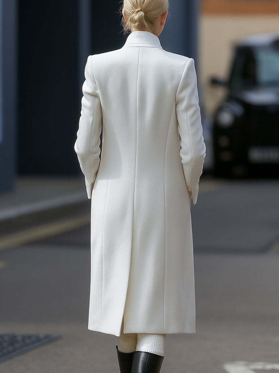 Lange chique blazer wintermantel - stijlvolle witte double-breasted jas voor kantoor en avondkleding