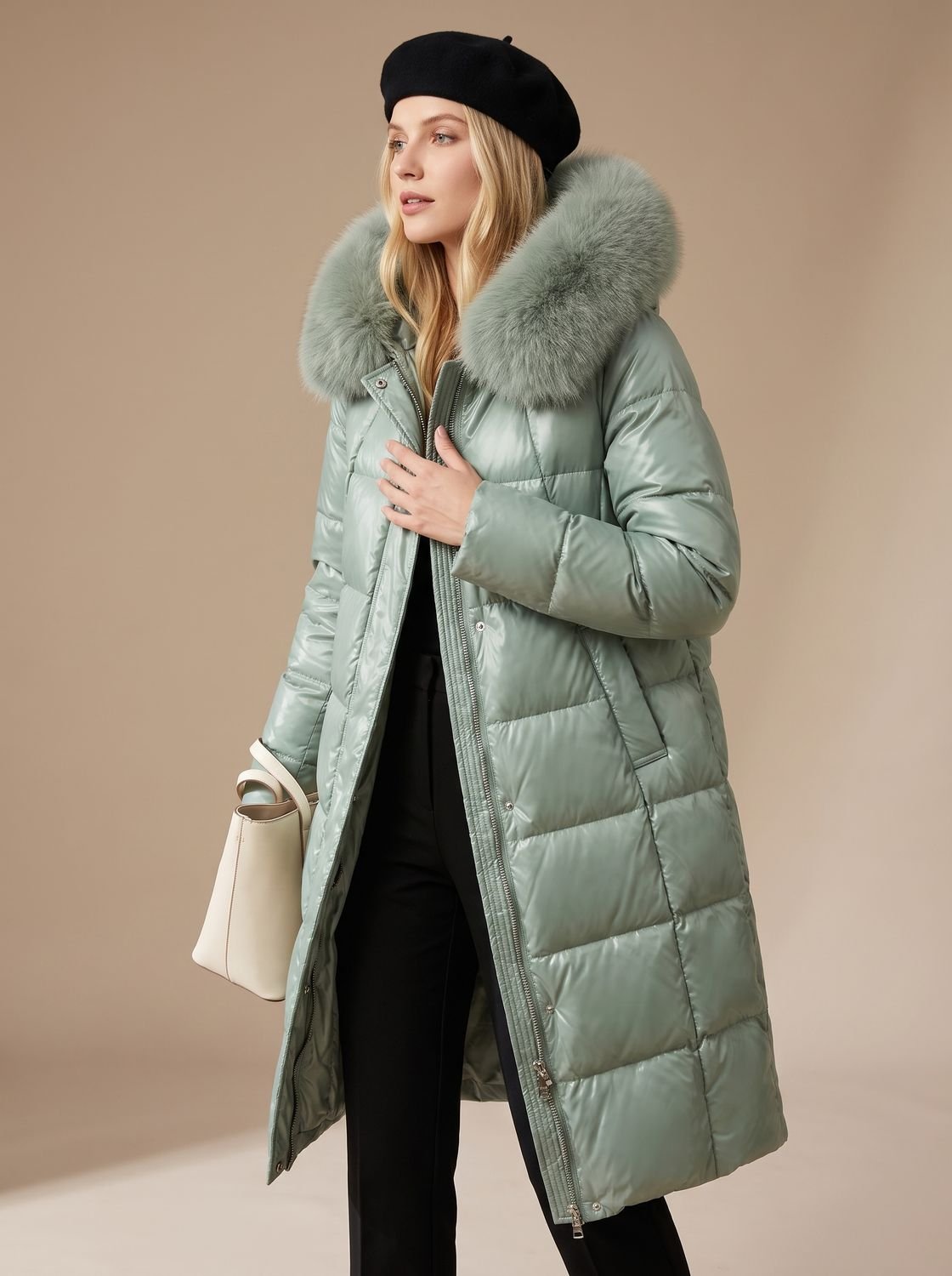 Lange gewatteerde winterparka voor dames met luxe bontcapuchon