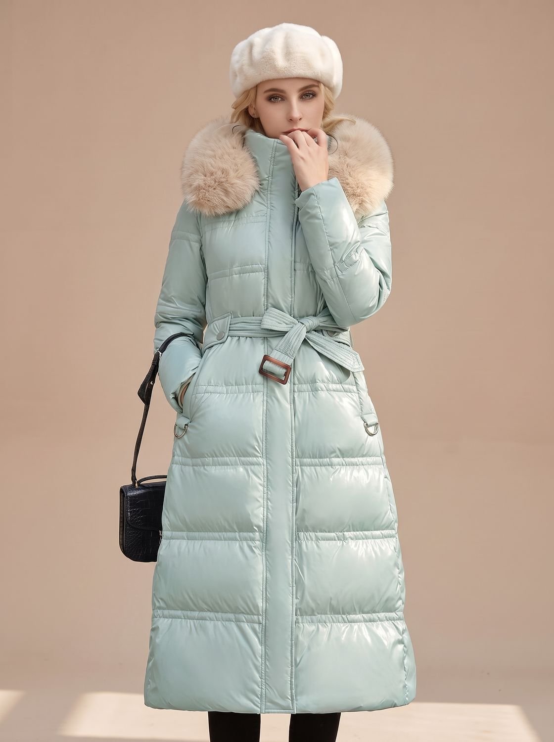 Lange gewatteerde winterparka voor dames met luxe bontcapuchon