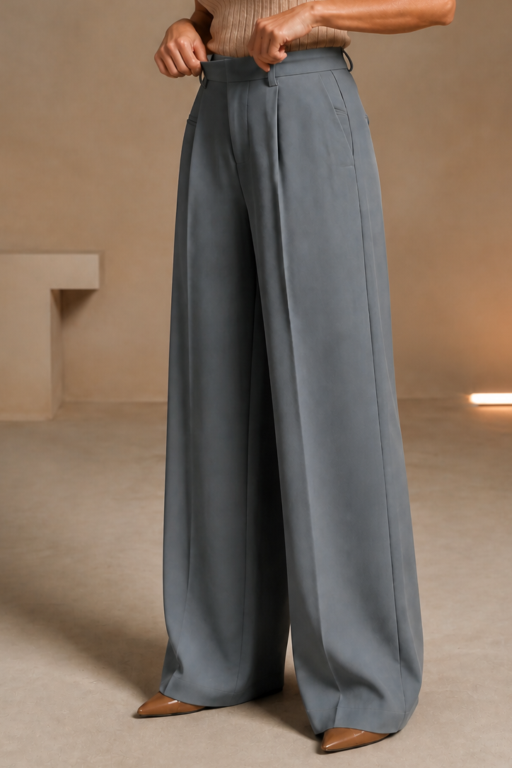 Lange high-waist pantalon met wijde pijpen